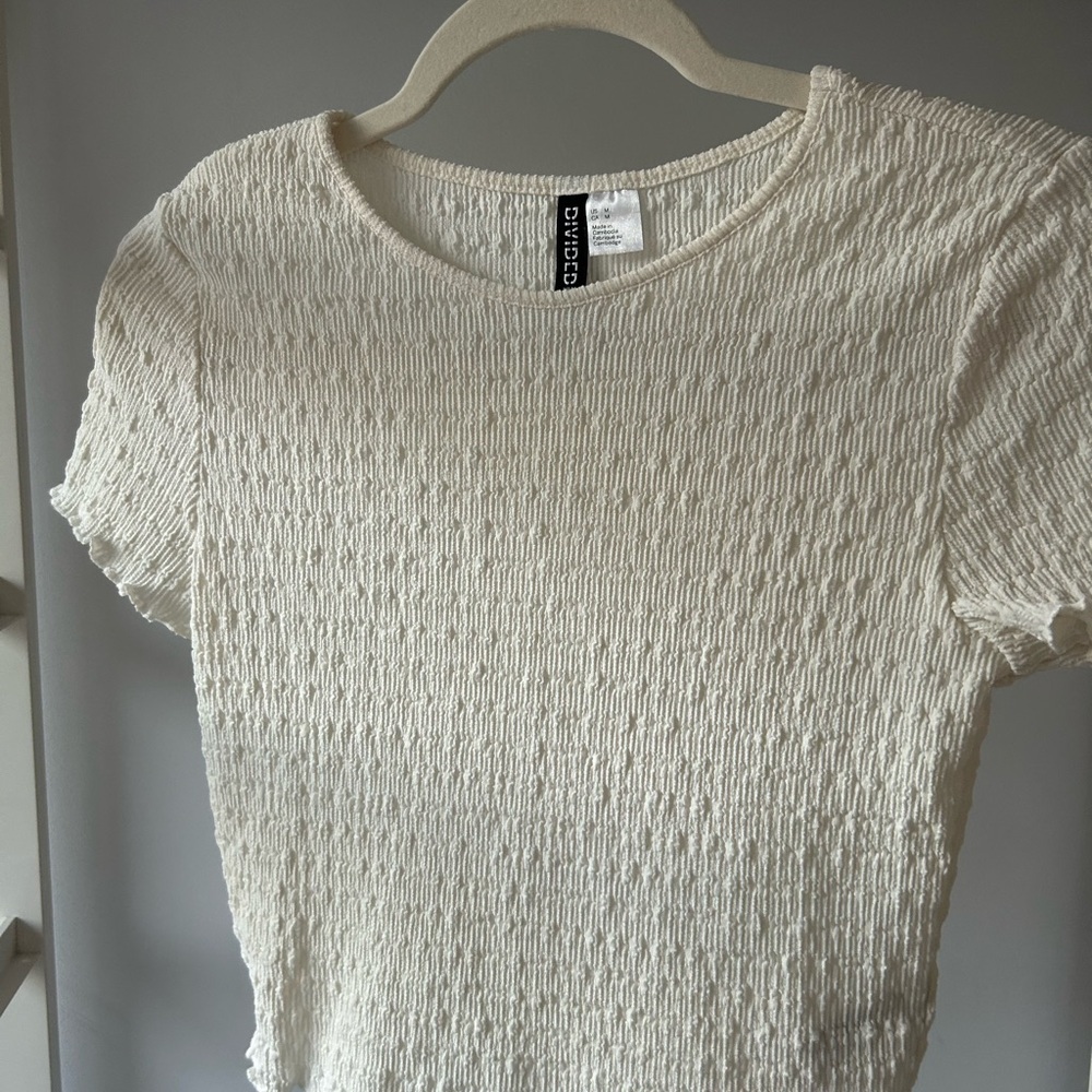 Hm white Smocked Short Sleeve T-Shirt medium